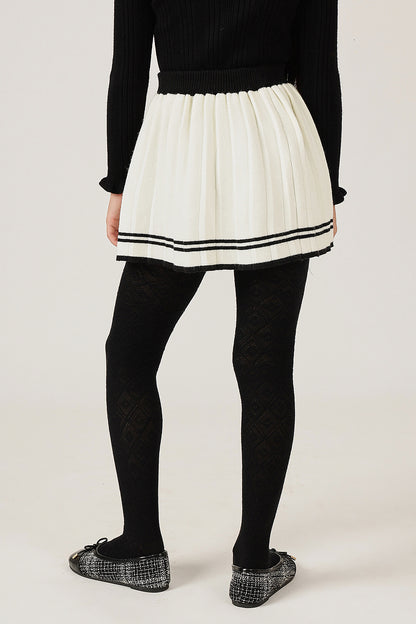 Girls Off White Solid Knit Acrylic Blend Skirt