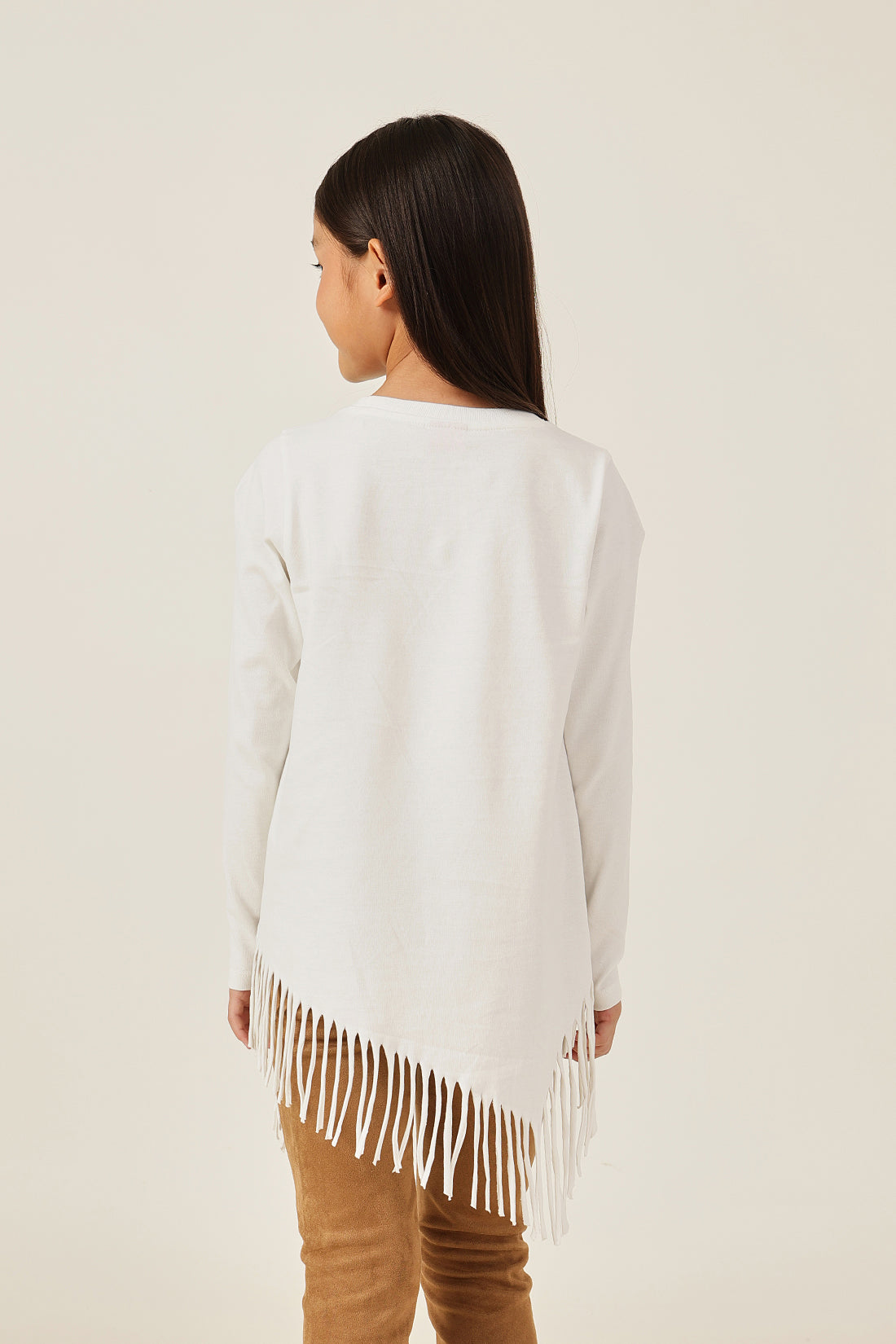 Girls Off White Solid Cotton Knit Half Sleeve Top