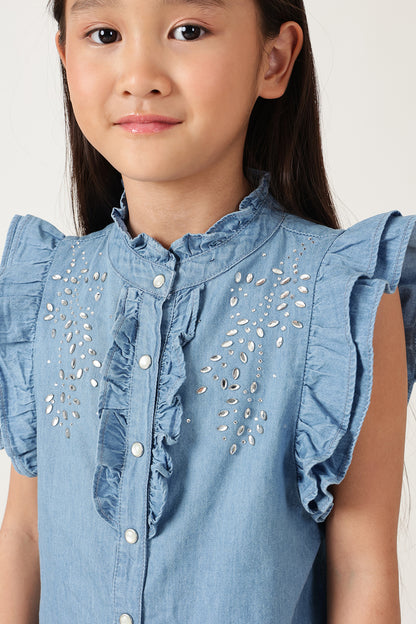 Girls Blue Ruffled Top