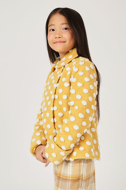 Girls Mustard Polka Dot Buttoned Overcoat