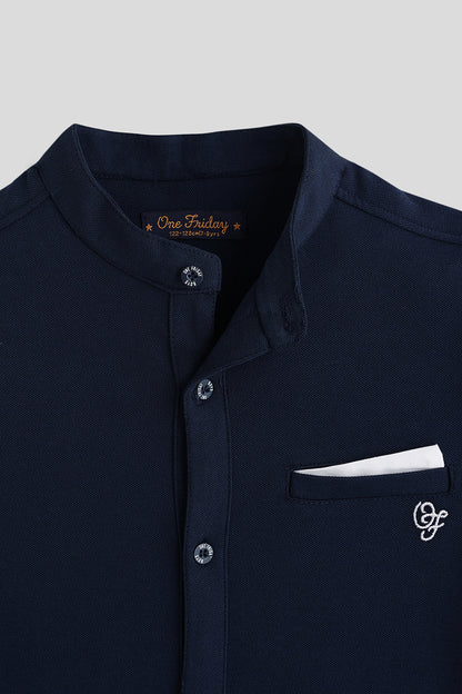 Boys Navy Blue Half Sleeve Solid Shirt by One Friday