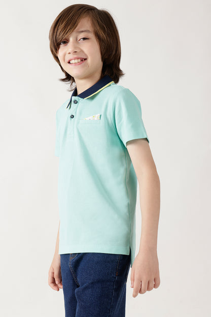 Boys Aqua Blue Half Sleeve Solid T-Shirt by One Friday