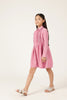 Girls Pink Striped Cotton Shirt Collar Full Sleeve Dress | One Friday