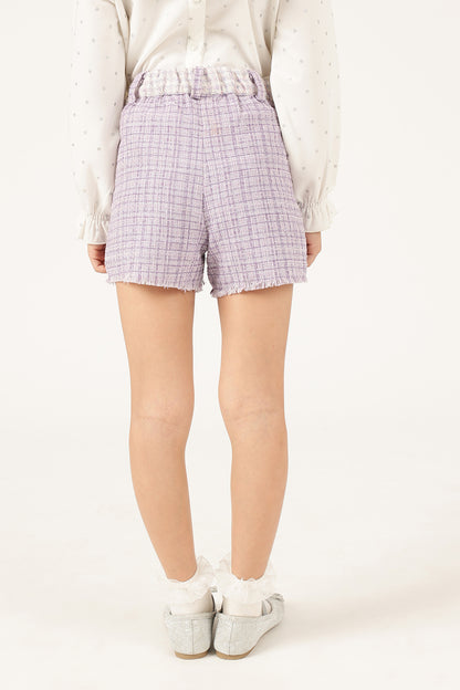 Girls Lilac Boucle Woven Shorts with Metallic Finish
