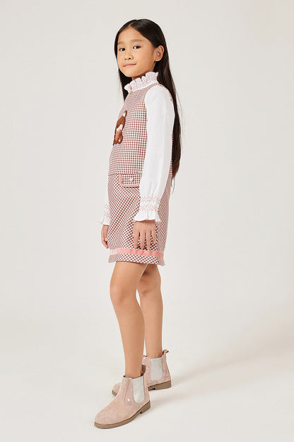 Girls Multicolour Checked Sleeveless Round Neck Dress | One Friday