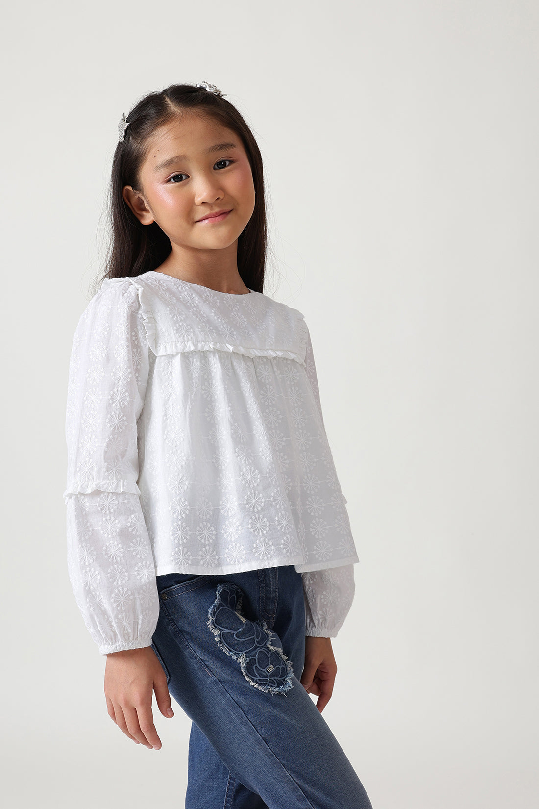 Girls White Regular Fit Full Sleeve Solid Tops By One Friday