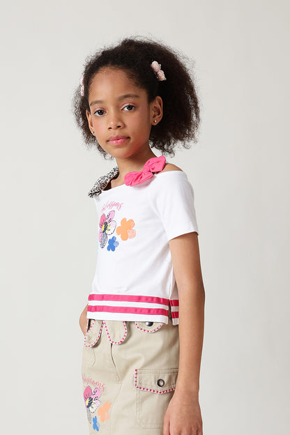 Girls White Regular Fit Sleeveless Solid Top by One Friday