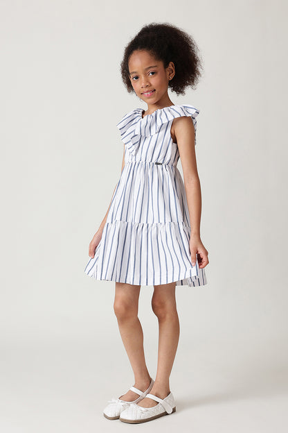 Girls White Striped Dress