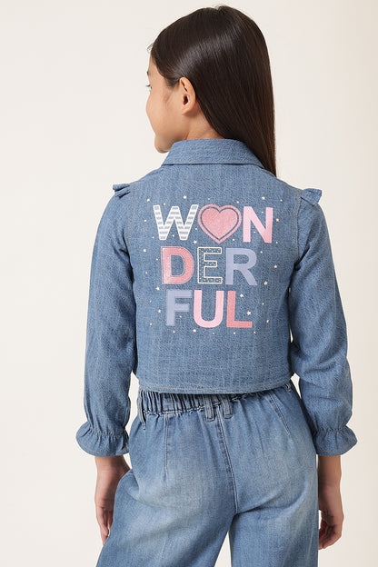 Girls Blue Denim Shirt Style Top