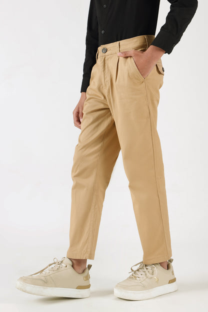 Boys Tobacco Loose Fit Solid Trouser by One Friday