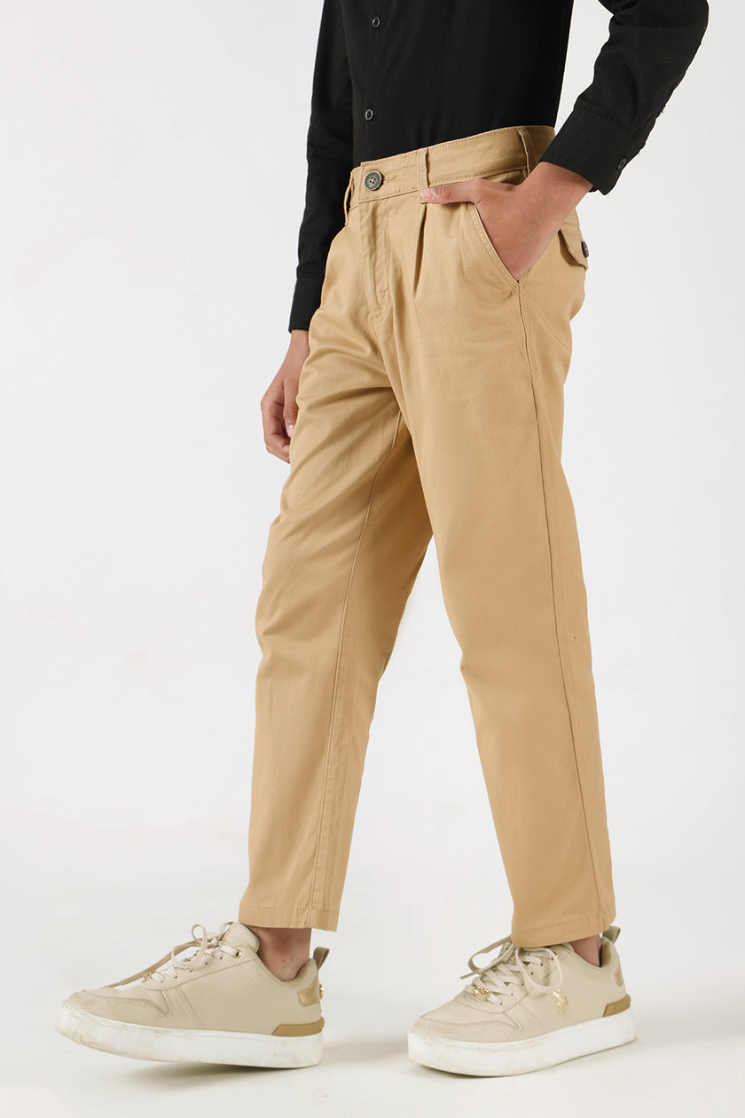 Boys Tobacco Loose Fit Solid Trouser by One Friday