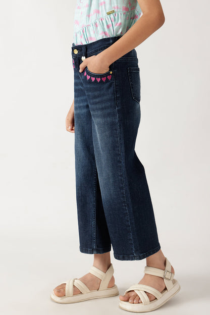 Girls Blue Straight Fit Solid Denim Jeans by One Friday