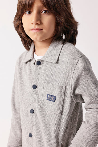Boys Grey Cotton Knit Overshirt One Friday