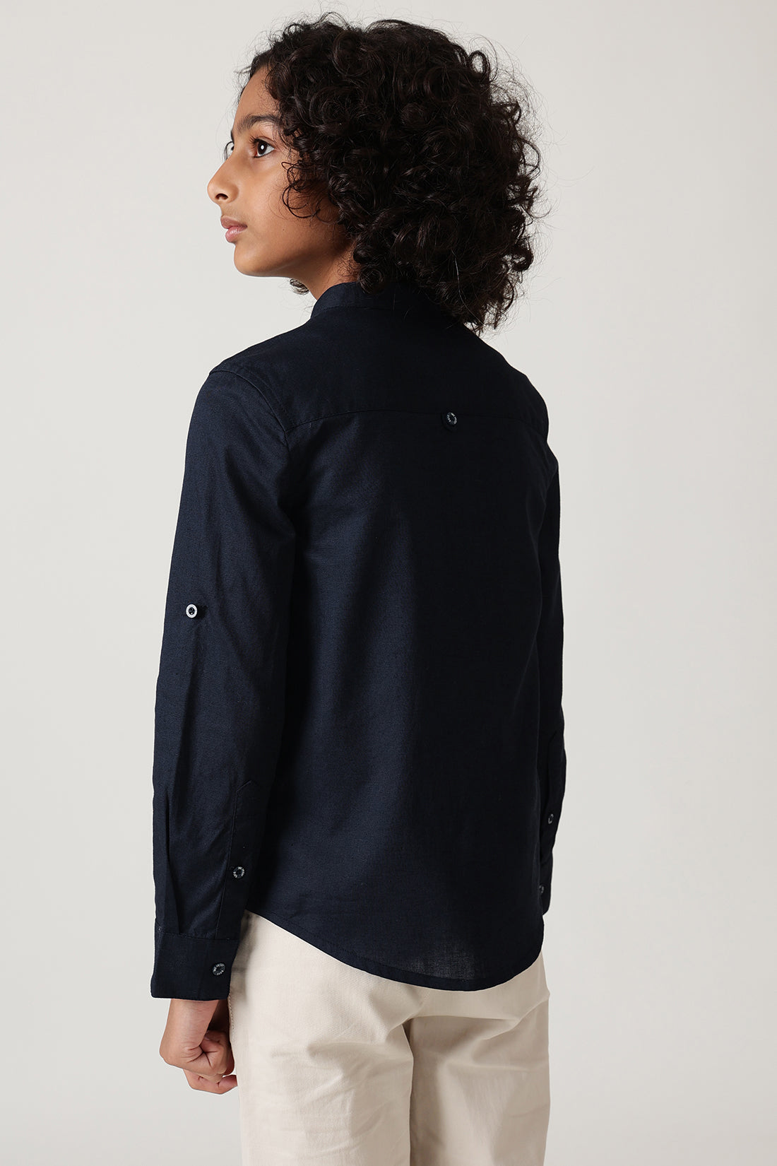 Boys Navy Blue Regular Fit Full Sleeve Solid Shirt by One Friday