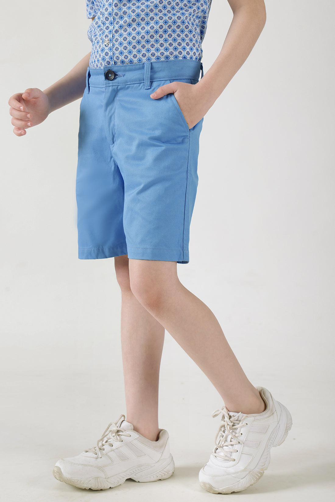 Boys Blue Regular Fit Solid Shorts by One Friday