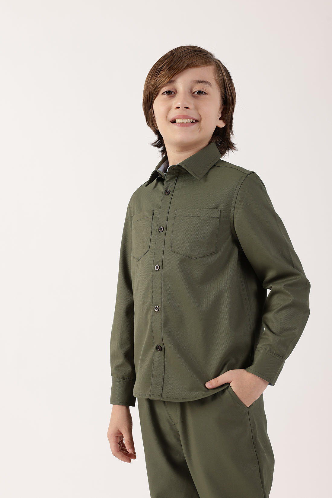 Boys Olive Cotton Knit Overshirt