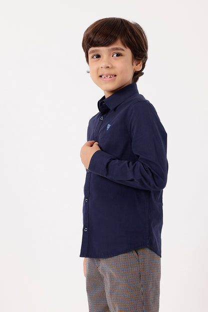 Boys Navy Blue Cotton Blend Stylish Shirt