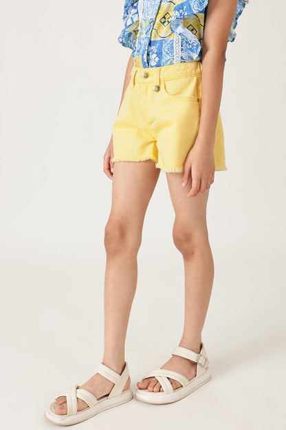 Girls Yellow Regular Fit Solid Shorts by One Friday