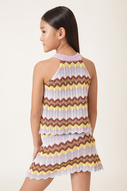Girls Multi Abstract Sleeveless Knit Top