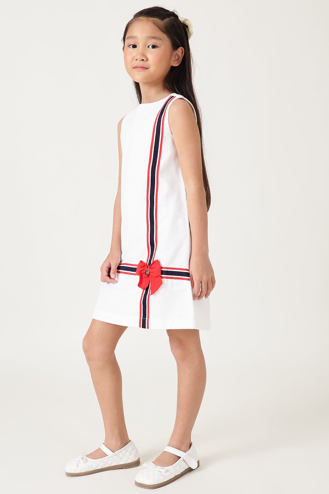 Girls Off White Cotton Jacquard Dress