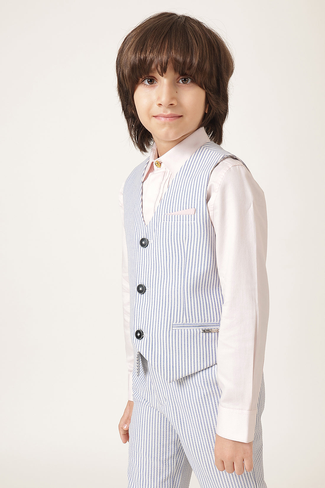 Boys Blue Striped Seersucker Waistcoat