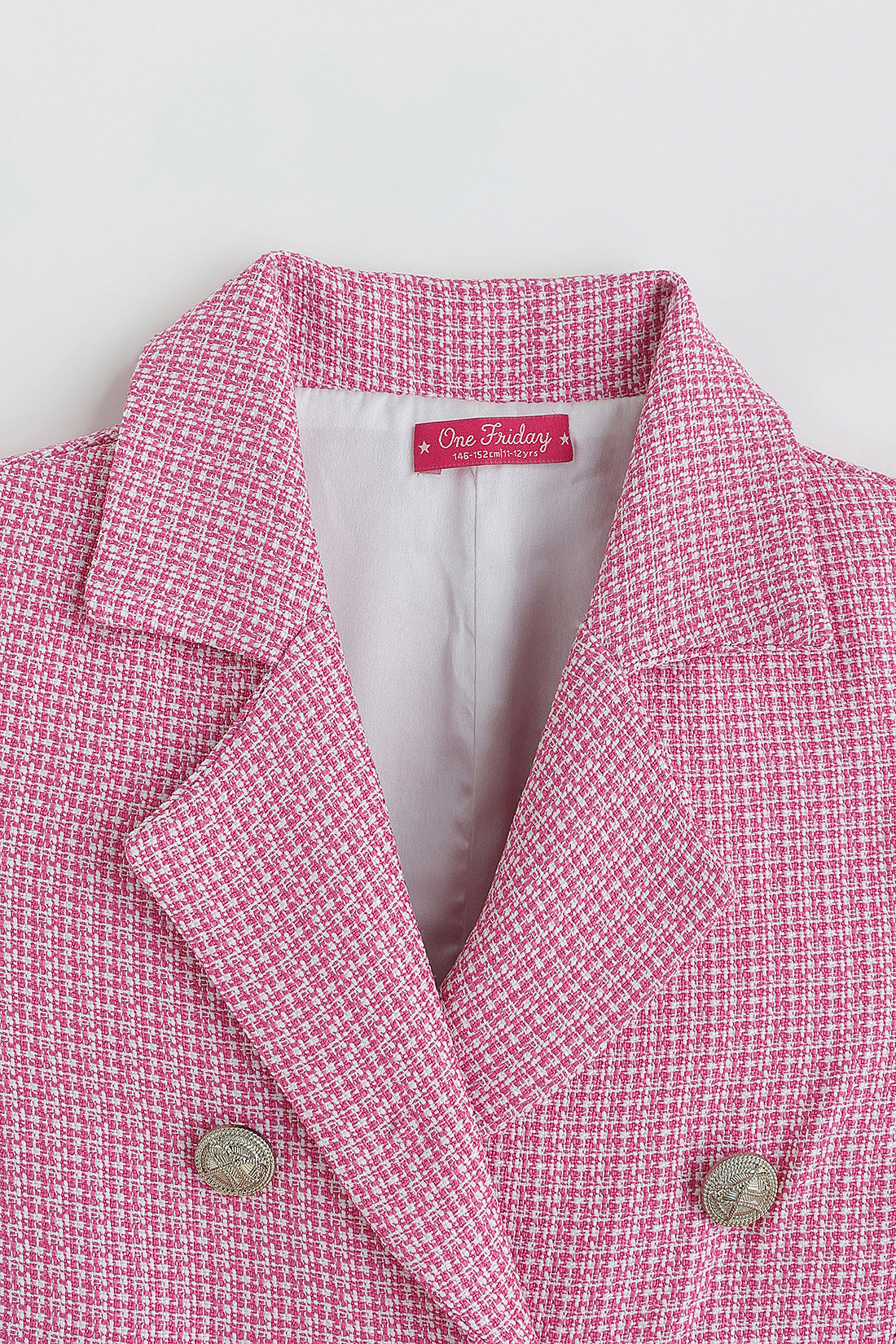 Girls Pink Cropped Fit Half Sleeve Yarn Dyed Jacket by One Friday