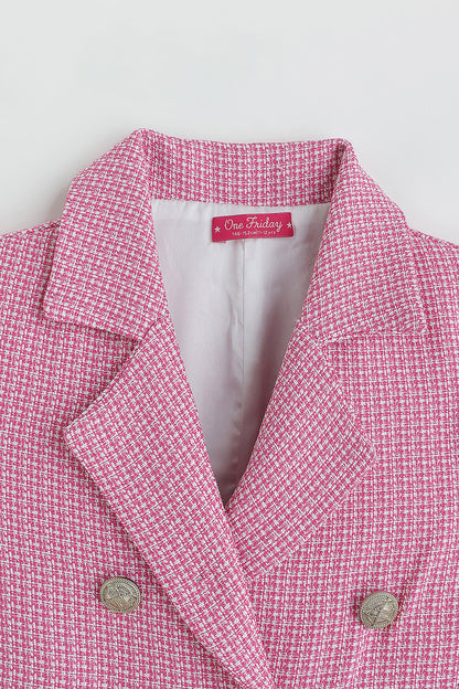 Girls Pink Cropped Fit Half Sleeve Yarn Dyed Jacket by One Friday