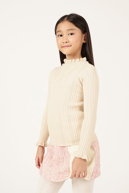 Girls Off White Solid Knit High Neck Jumper | One Friday