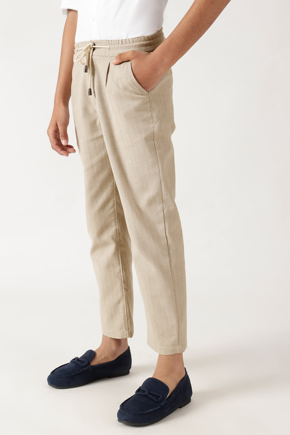 Boys Beige Slim Fit Solid Trouser by One Friday