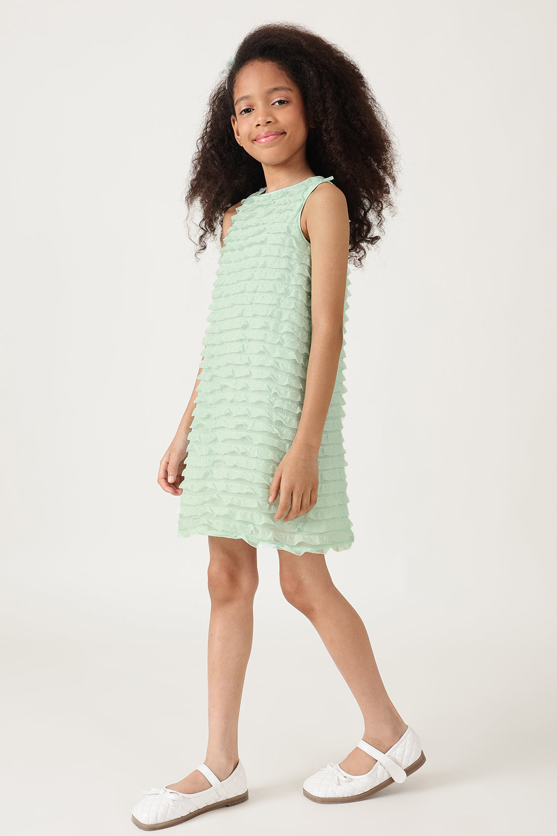 Girls Mint Frilled A-Line Dress By Sleeveless - One Friday