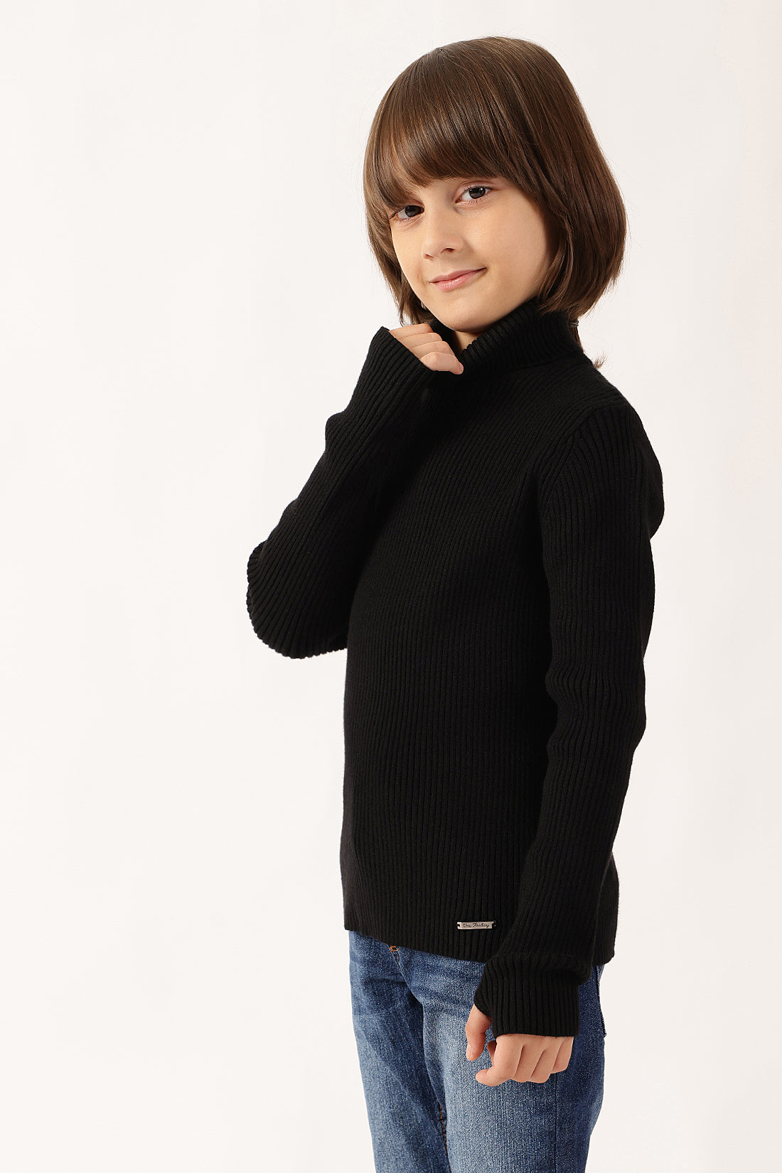 Boys Black Turtle Neck Jumper