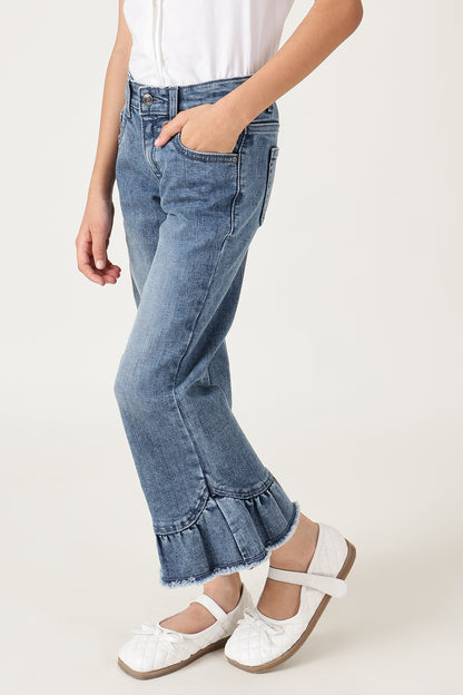 Girls Blue Regular Fit Solid Denim Jeans by One Friday