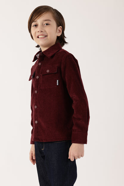 Boys Burgundy Cotton Knit Overshirt
