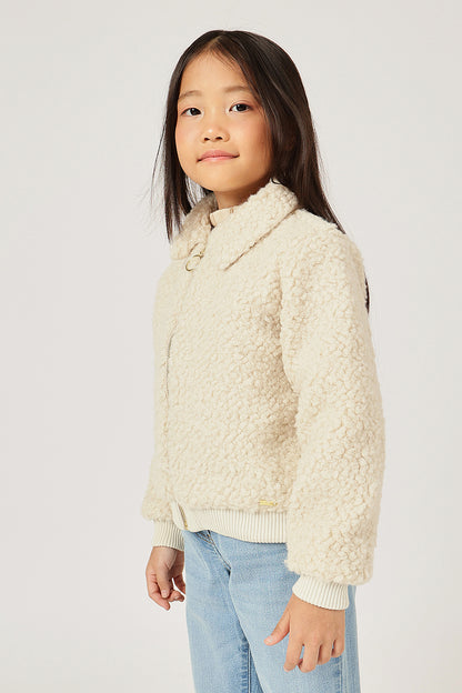 Girls Beige Solid Full Sleeve Shirt Collar Jacket | One Friday