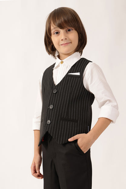 Boys Black Striped Sleeveless Waistcoat