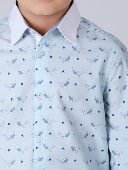 One Friday Blue Fish Printed Shirt