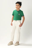 One Friday Kids Boys Off White Stretchable Cotton Solid Trouser With Pockets