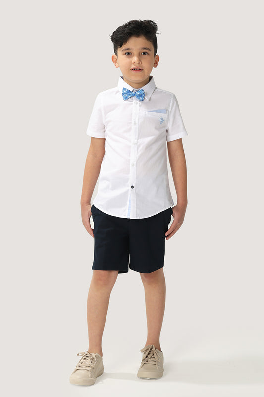 Kids Boys White 100% Cotton Shirt Sleeves Shirt With Bow