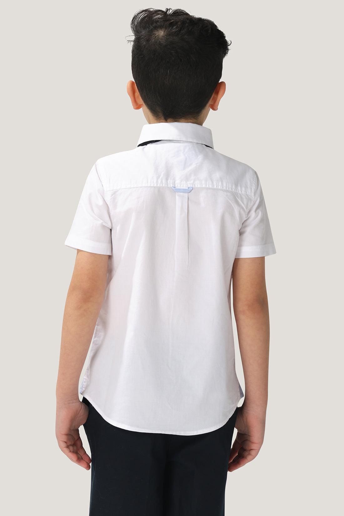 One Friday Kids Boys White 100% Cotton Shirt Sleeves Shirt With Bow - One Friday World