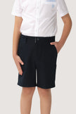 One Friday Kids Boys Navy Blue Stretchable Cotton Embroidered Shorts With Pockets