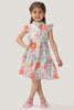 One Friday Kids Girls Floral Printed Round Neck Schiffli Dress
