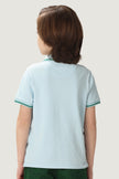 One Friday Kids Boys Blue Stretchable Polo Tee with Embroidery