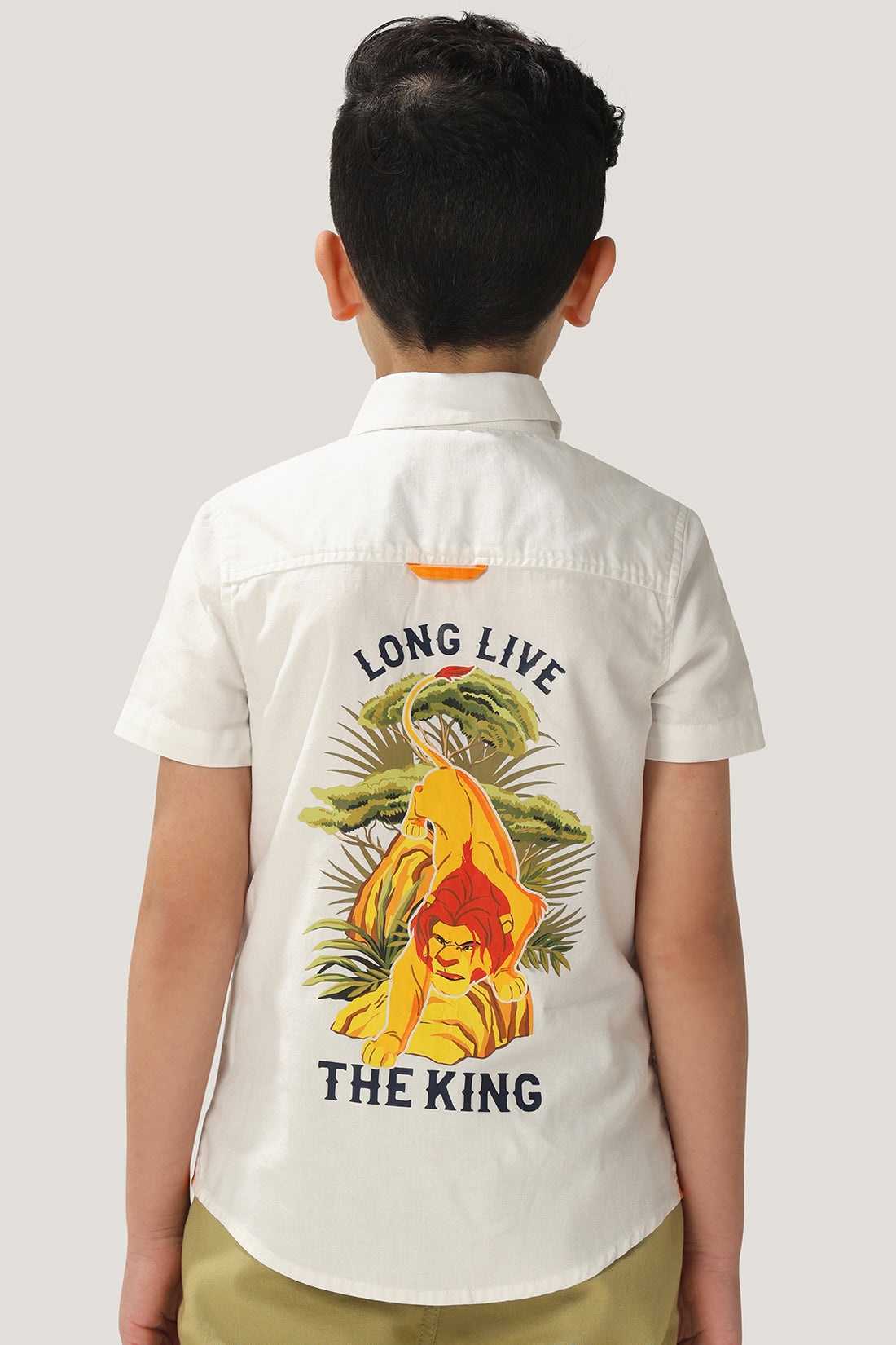 One Friday Kids Boys Off White Lion King Printed Cotton Shirt