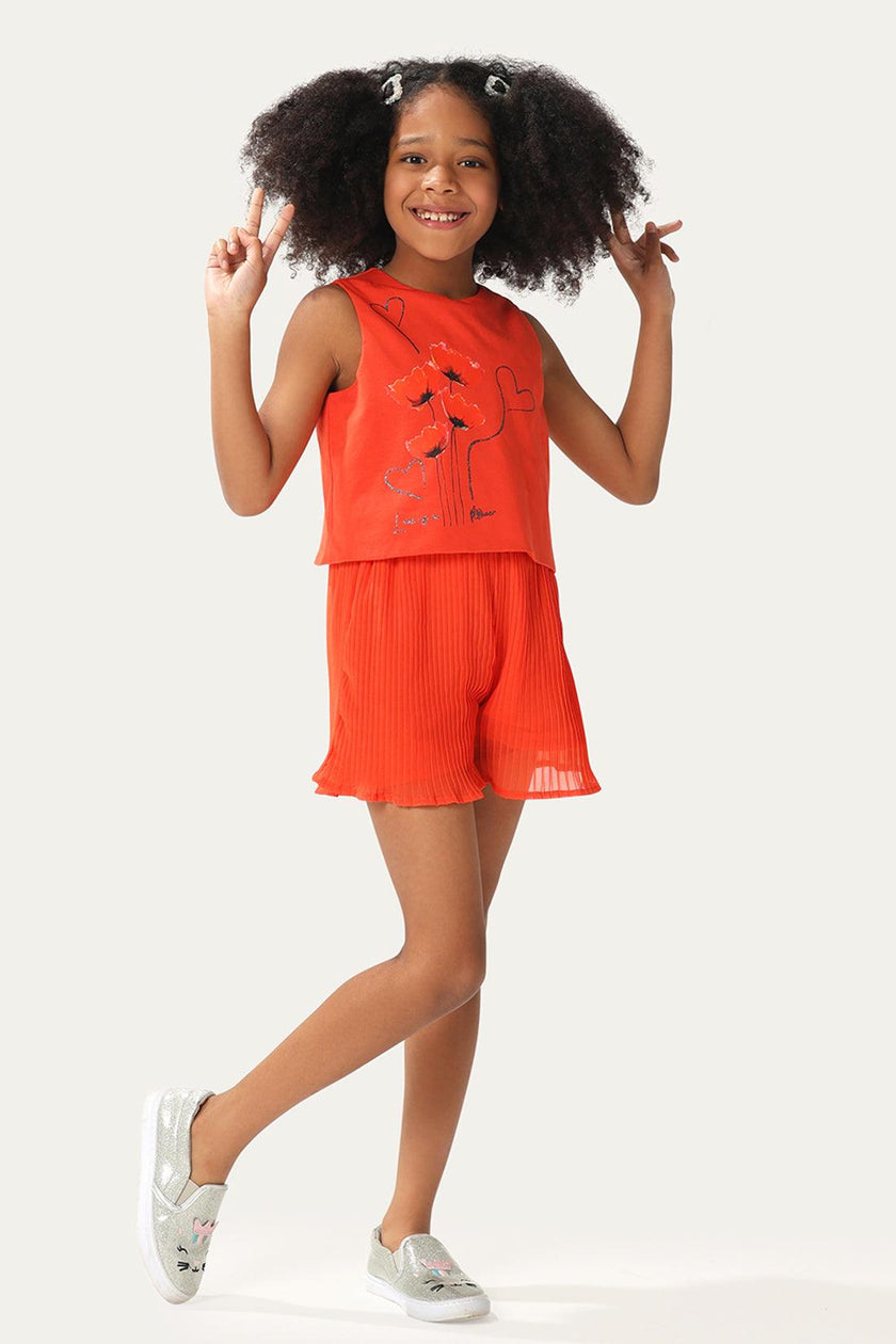 100 Cotton Pleated Kids Girls Red Jumpsuit One Friday World