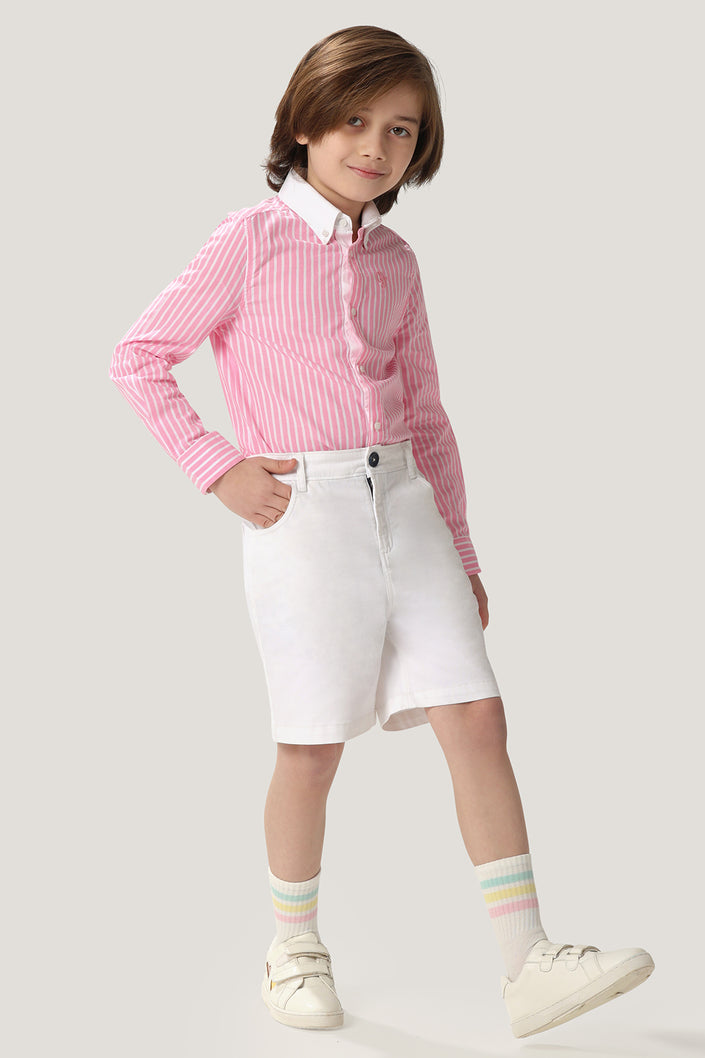 One Friday Kids Boys White Cotton Solid Shorts