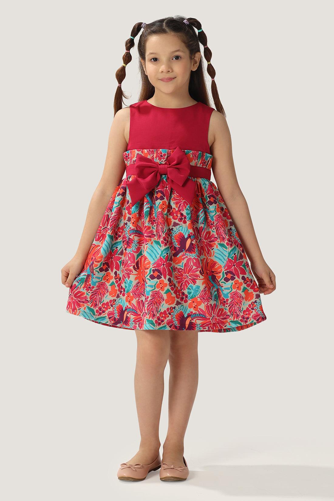 One Friday Kids Girls Pink Round Neck Bow Dress - One Friday World