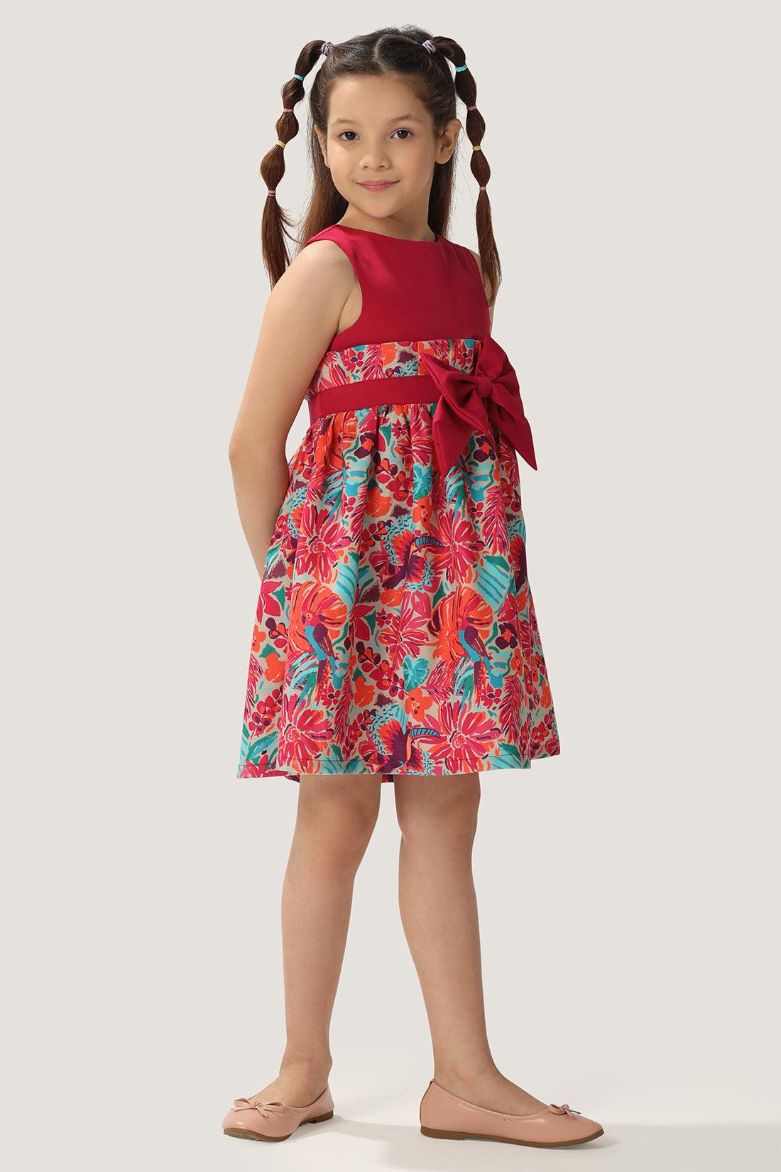 One Friday Kids Girls Pink Round Neck Bow Dress - One Friday World