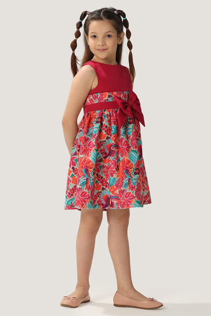 One Friday Kids Girls Pink Round Neck Bow Dress - One Friday World