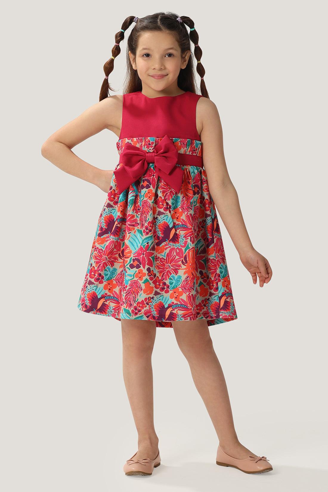 One Friday Kids Girls Pink Round Neck Bow Dress - One Friday World