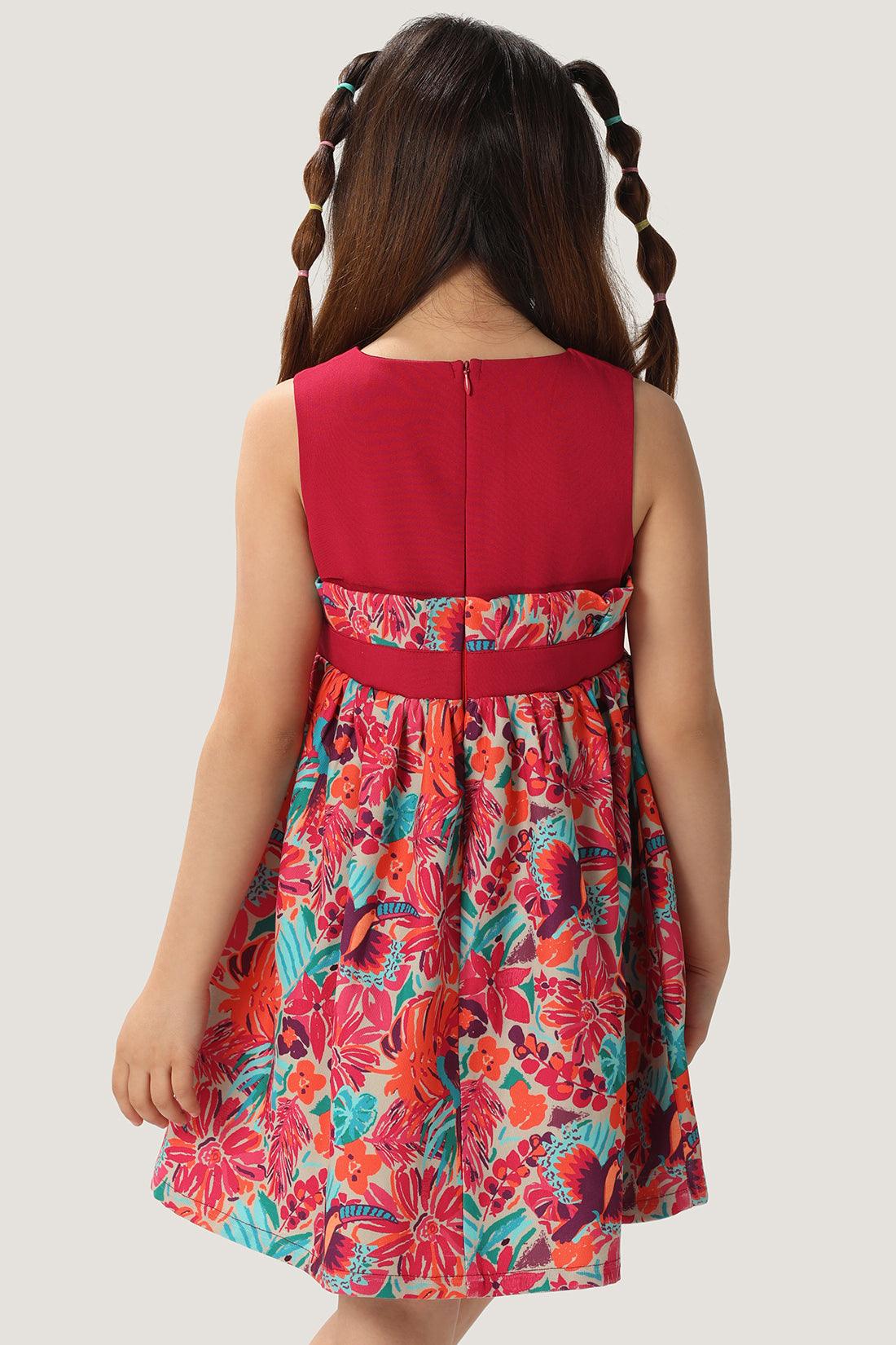 One Friday Kids Girls Pink Round Neck Bow Dress - One Friday World